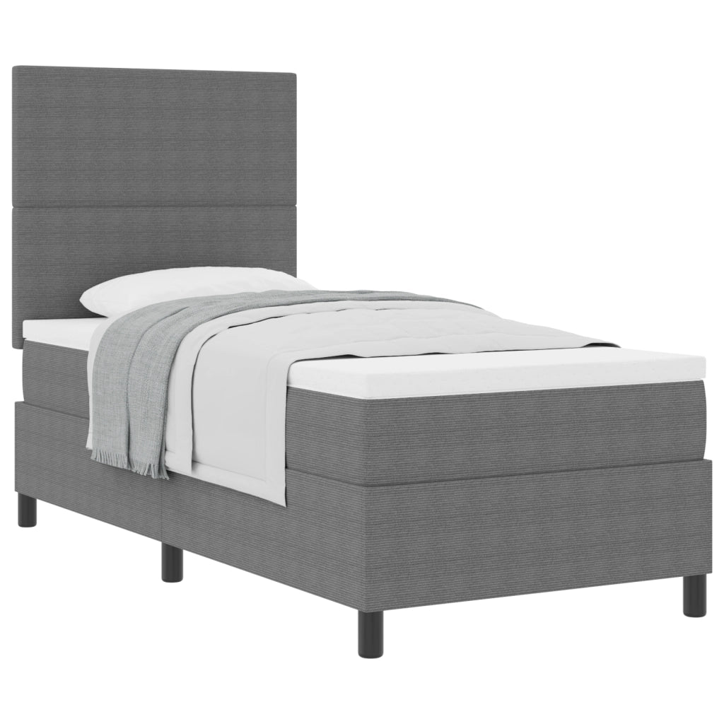 Letto con Box Spring e Materasso Grigio Chiaro 90x200 cm Tessuto Corduroy