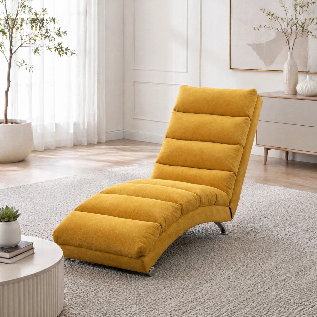 Chaise longue relax con vibrazione; schienale ergonomico 140°; 55x148x84 cm; lino giallo senape