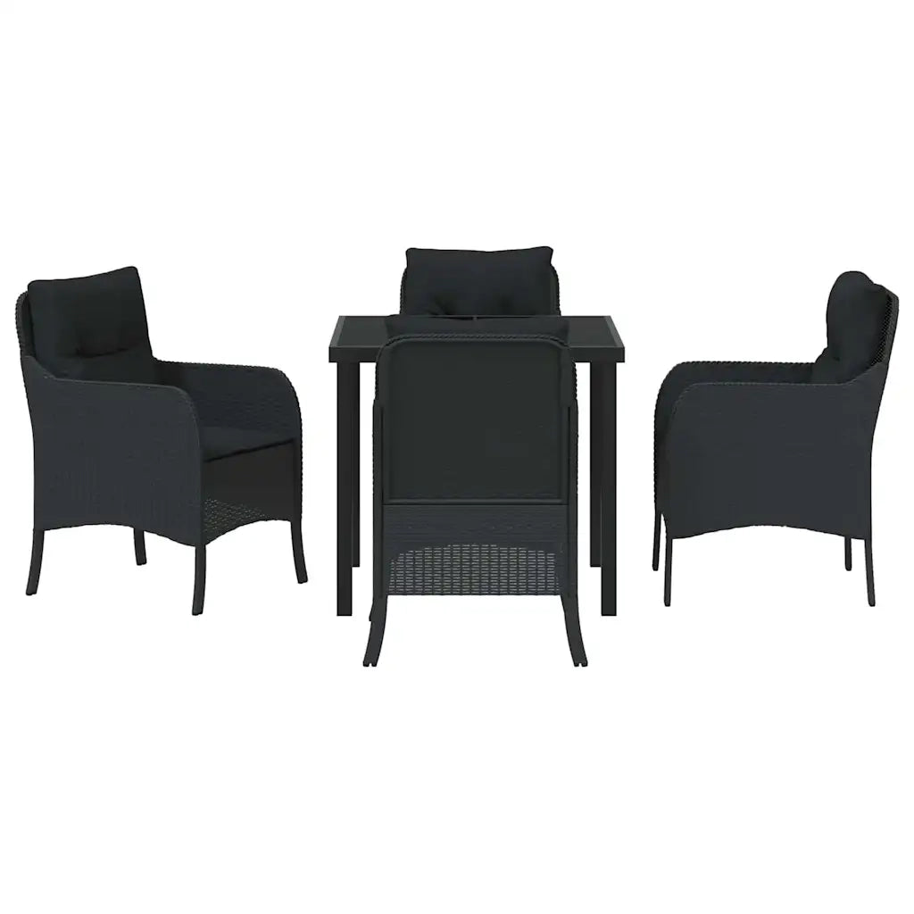 Set da Pranzo per Giardino con cuscino 5 pcs Nero polyrattan