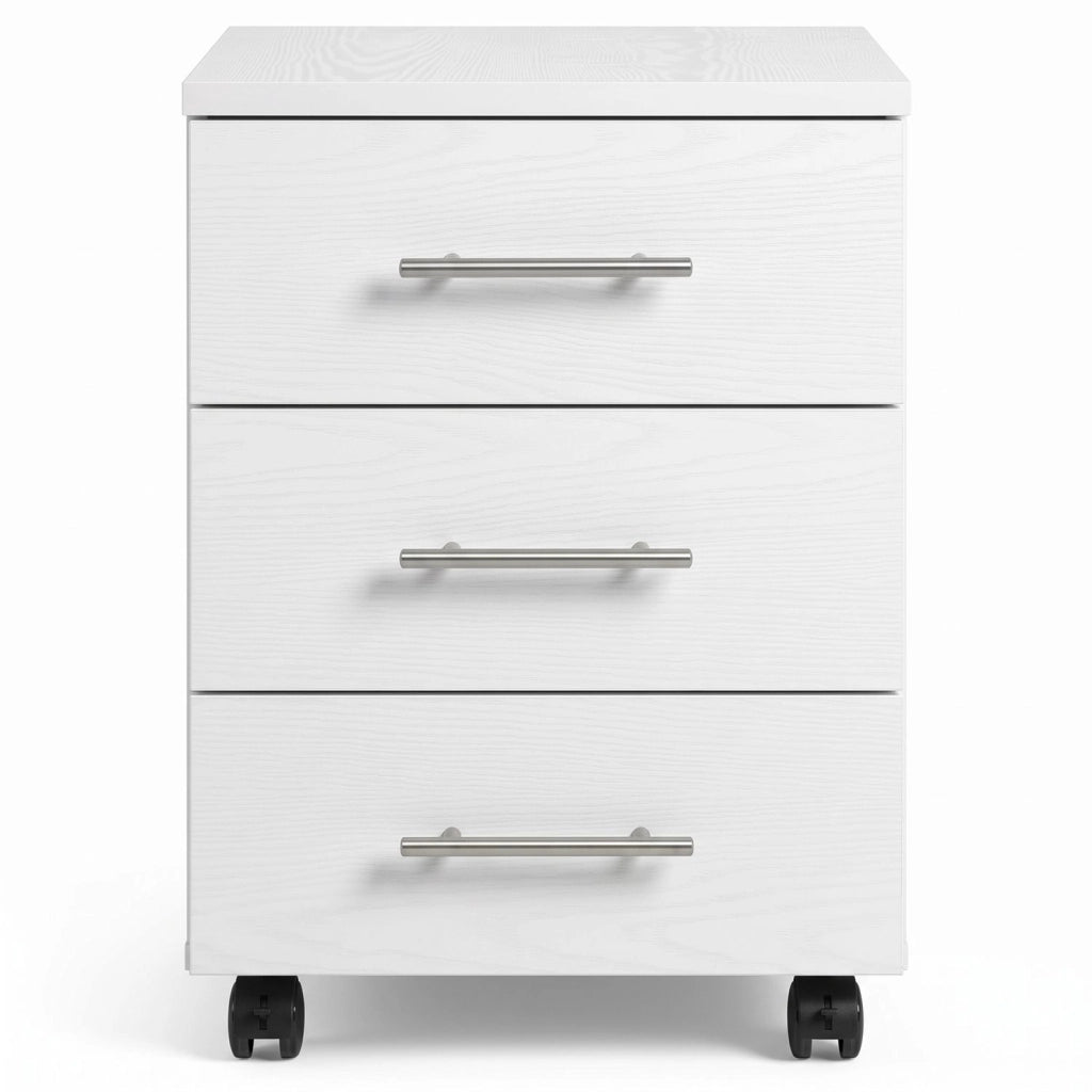Marvin Cassettiera Ufficio Chest in Legno con 3 Cassetti e 4 Ruote Girevoli, Mobiletto Portadocumenti per Scrivan Bianco