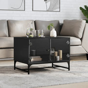 Tavolino da Salotto con Ante in Vetro-Tavolino da soggiorno Nero 68,5x50x50 cm