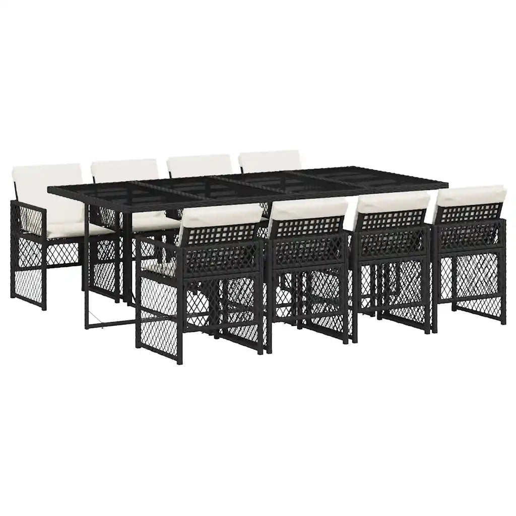 vidaXL Set da Pranzo da Giardino 9 pz con Cuscini Nero in Polyrattan