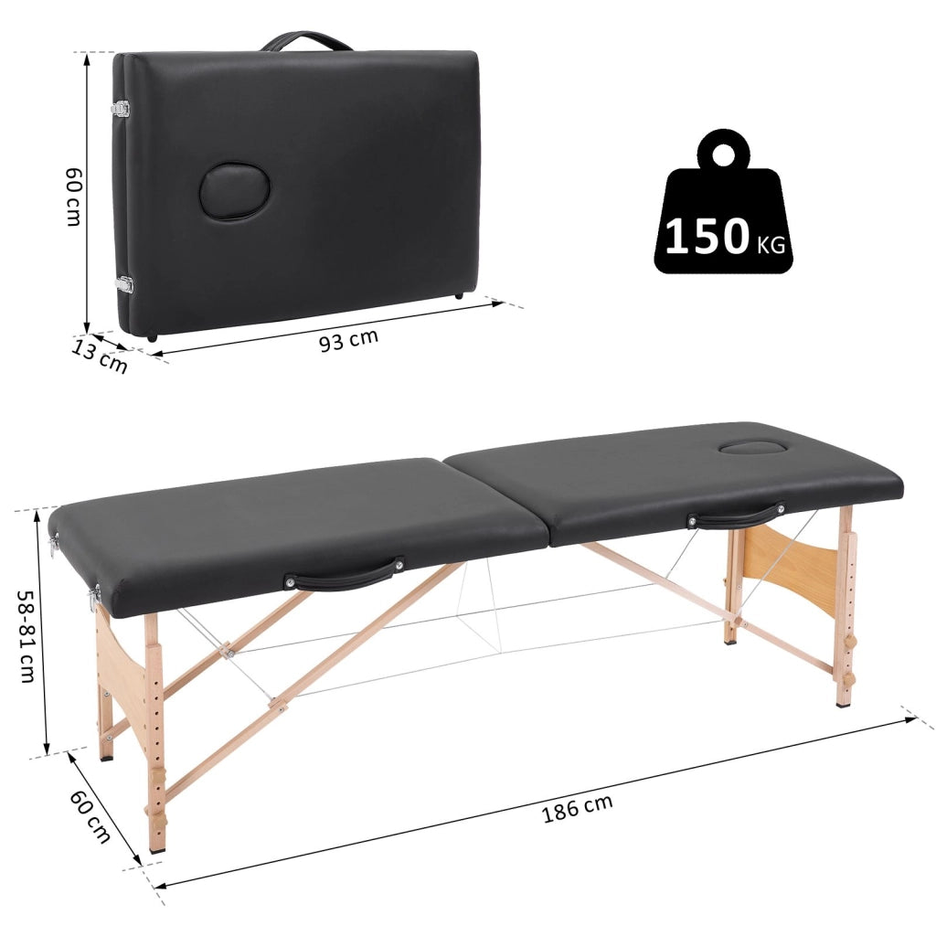 Letto Massaggio Portatile 2 Zone Regolabile ¨C zephmum ¨C 186x60 cm Nero Legno