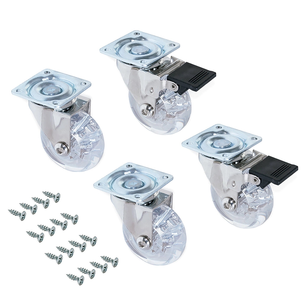 Kit 4 Ruote Slip per Carrello Ø7,5 cm con Piastra di Montaggio in Acciaio Emuca Trasparenti