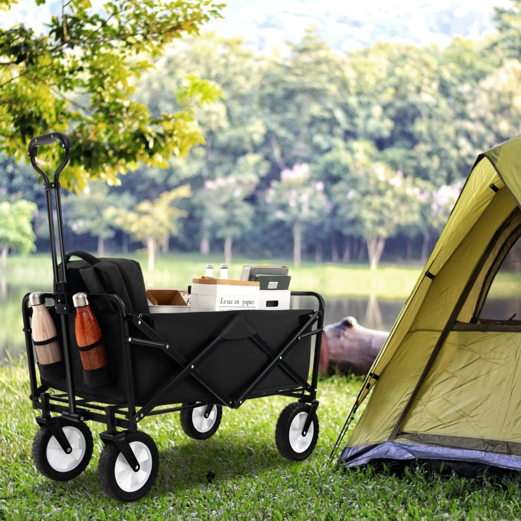 Carrello da giardino pieghevole e richiudibile, Carrello da campeggio e spesa quotidiana  resistente con manico Nero-Attrezzatura da campeggio