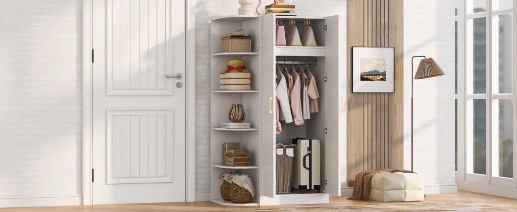 Armadio guardaroba con 2 ante ripiani e cassetti per camera soggiorno o ufficio in MDF bianco 90 × 55 × 170 cm