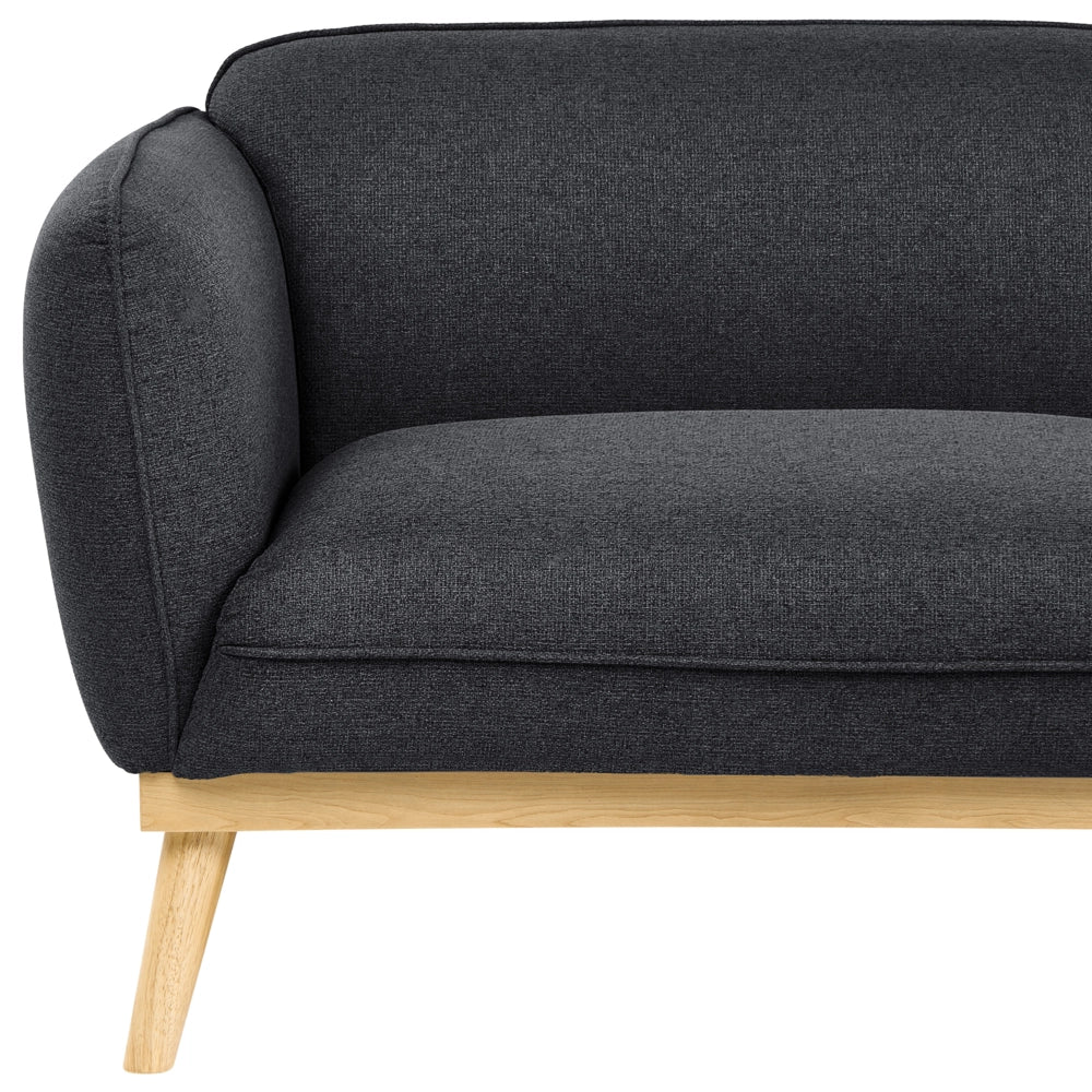 Set da salotto in stile scandinavo con divani a 2 e 3 posti, gambe affusolate in legno e rivestimento in tessuto nero