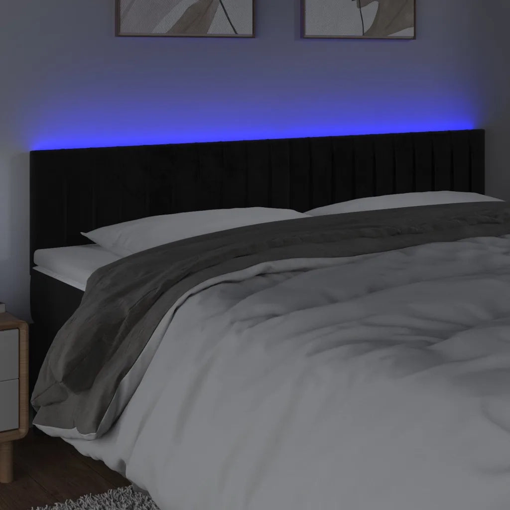 Testiera | Testata a LED Nera 200x5x78/88 cm in Velluto