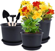 3 set di vasi in plastica per piante, vasi per piante con foro di drenaggio 3 dimensioni 15 cm, 18 cm, 21 cm, vasi per piante in plastica per piante da crescita intensa, vasi per piante per fiori e piante (nero)