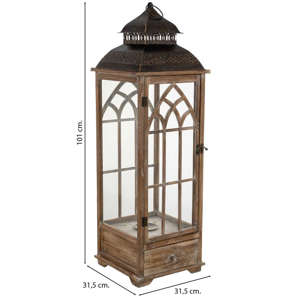 Lanterna in legno marrone 31,5x31,5x101h cm