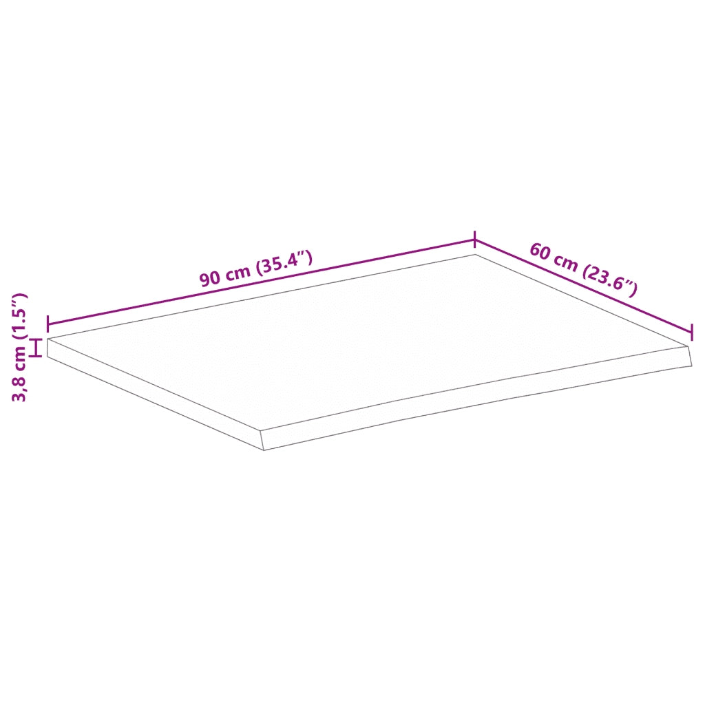 vidaXL Piano Tavolo Bordi Vivi 90x60x3,8 cm in Legno Massello di Mango