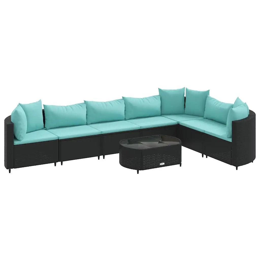 Set Divani da Giardino con Cuscini 8 pz Nero in Polyrattan