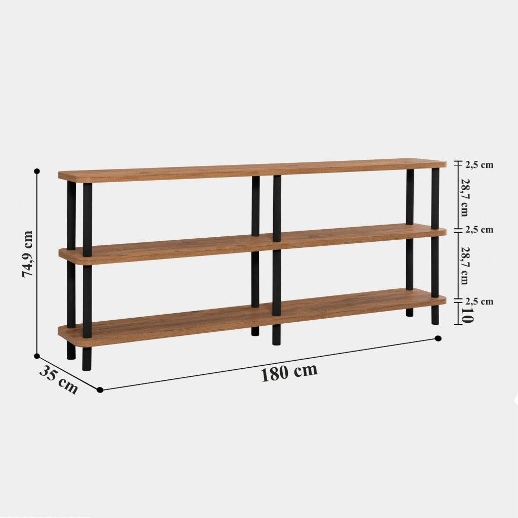 Biblioteca Thuja, Libreria 3 Ripiani, 180x35x75h cm Nero