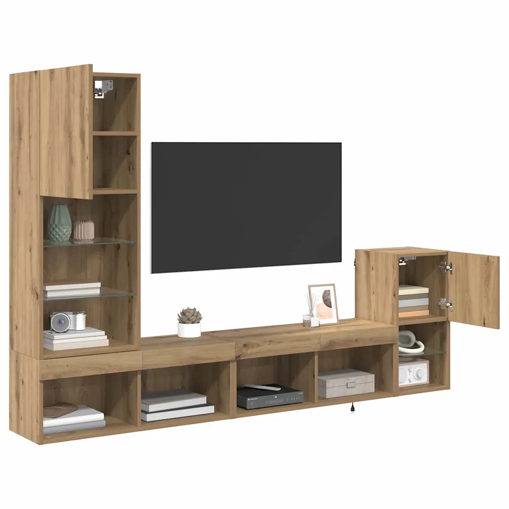 Unità per TV a Muro Rovere artigianale Legno multistrato