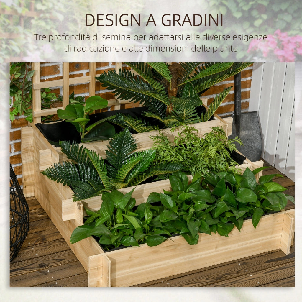 Fioriera da Giardino 3 Livelli con Griglia in Legno ¨C zephmum ¨C Legno di Abete 95x95x110 cm