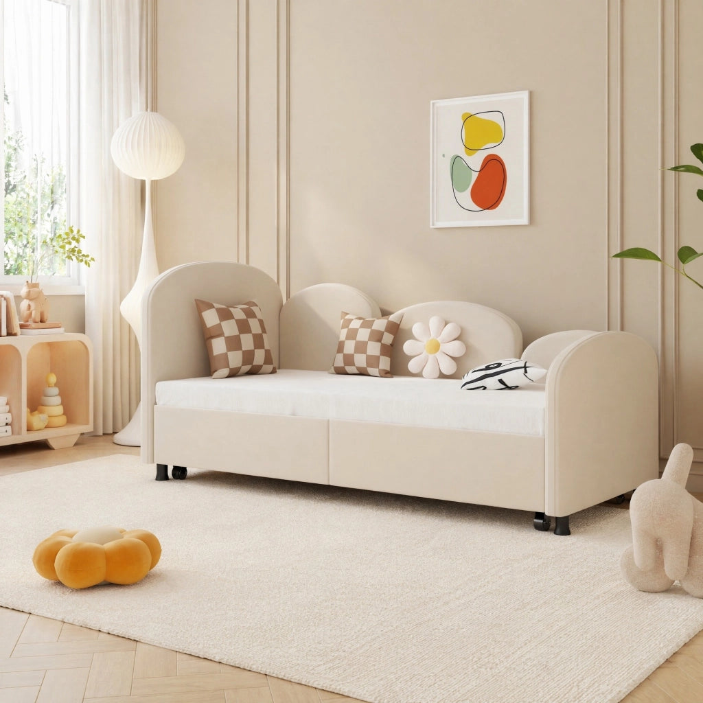 LETTO a forma di fiore 90x200 cm in velluto beige