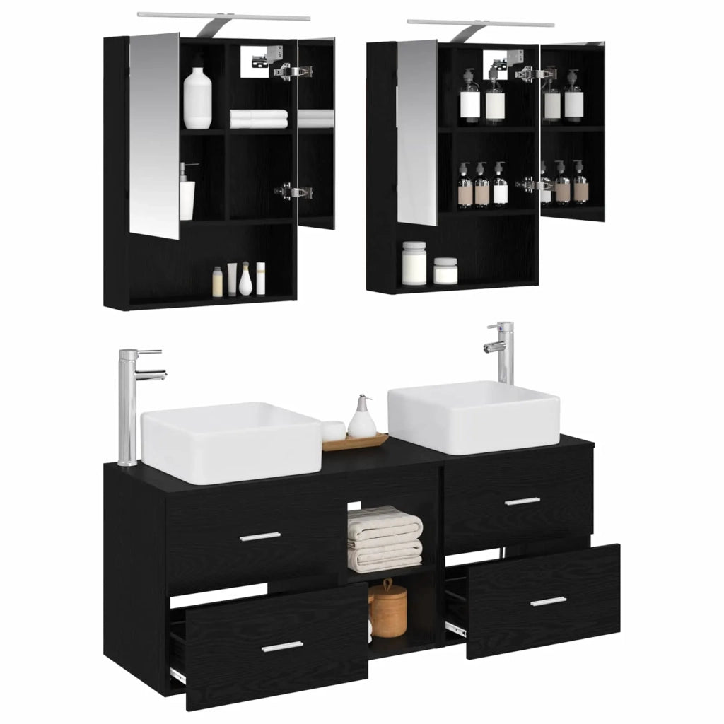 Set di mobili per il bagno 5 pcs Rovere Nero 3406760