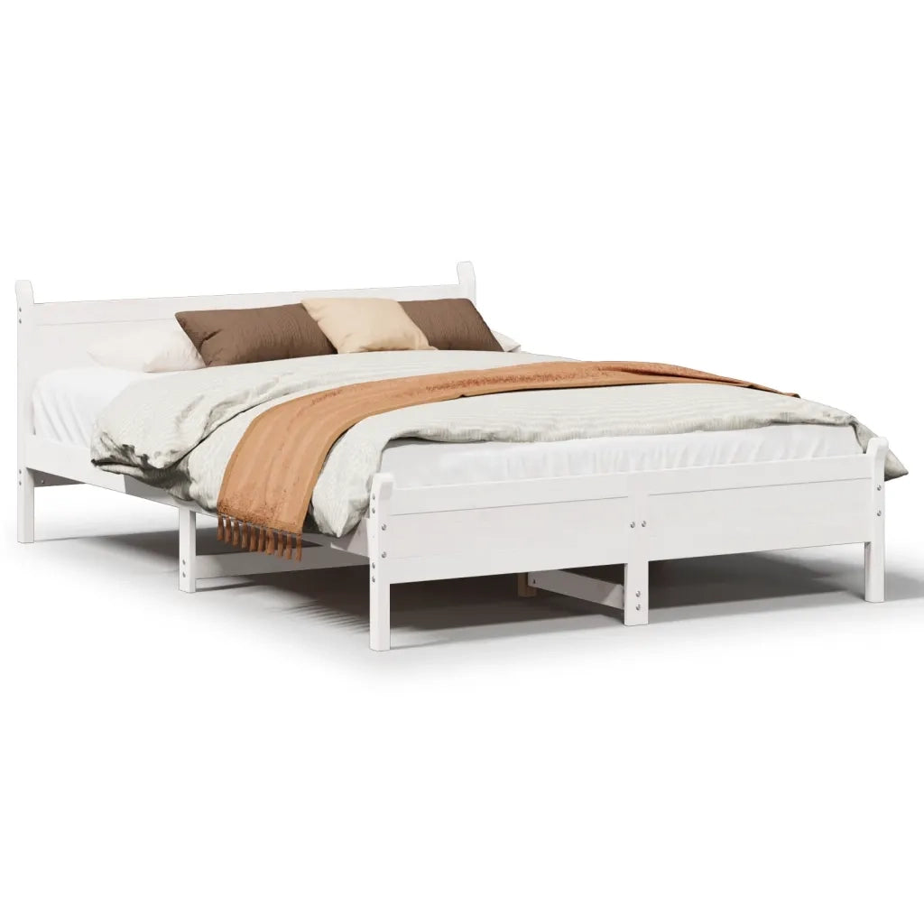 Letto senza Materasso Bianco 135x190 cm Legno Massello di Pino 855607