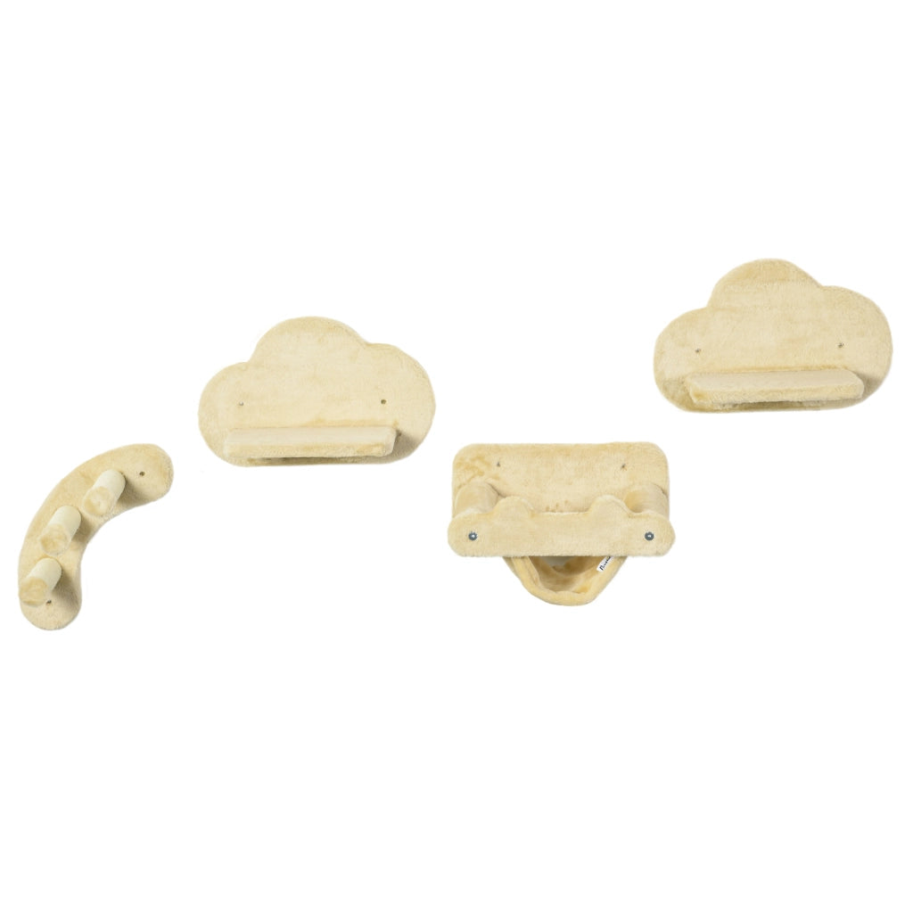 Scaletta per gatti ¨C zephmum ¨C 4 pezzi, 3 gradini, 2 piattaforme, amaca, rivestimento in peluche, beige