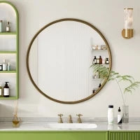 Specchio rotondo da parete con cornice in metallo, per parete, bagno, soggiorno, camera da letto, tavolo da trucco, corridoio, 80x2x80 cm, Bronzo