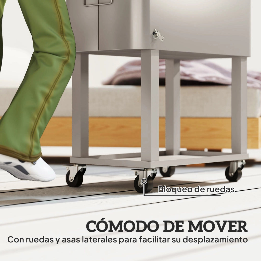 Carrello Refrigeratore con Ruote e Ripiano 56L per Giardino e Terrazza ¨C zephmum ¨C 67x35x80 cm Grigio