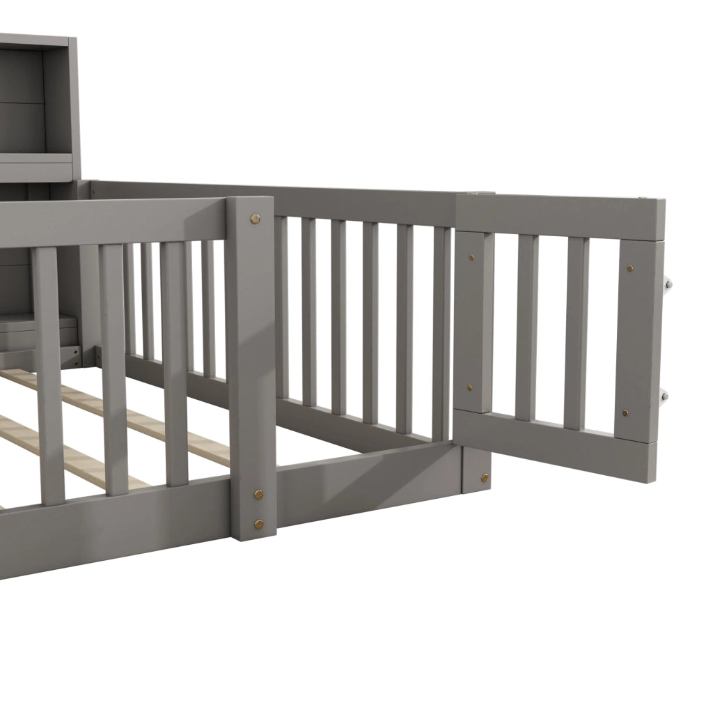 Daybed 140x200 cm con sponde di sicurezza e vani laterali; in pino e MDF; grigio