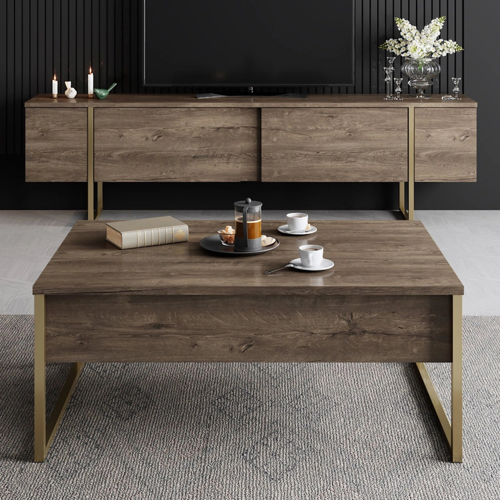 Porta TV in legno "Luxe" - 180 x 30 x 50 cm - Noce-Oro