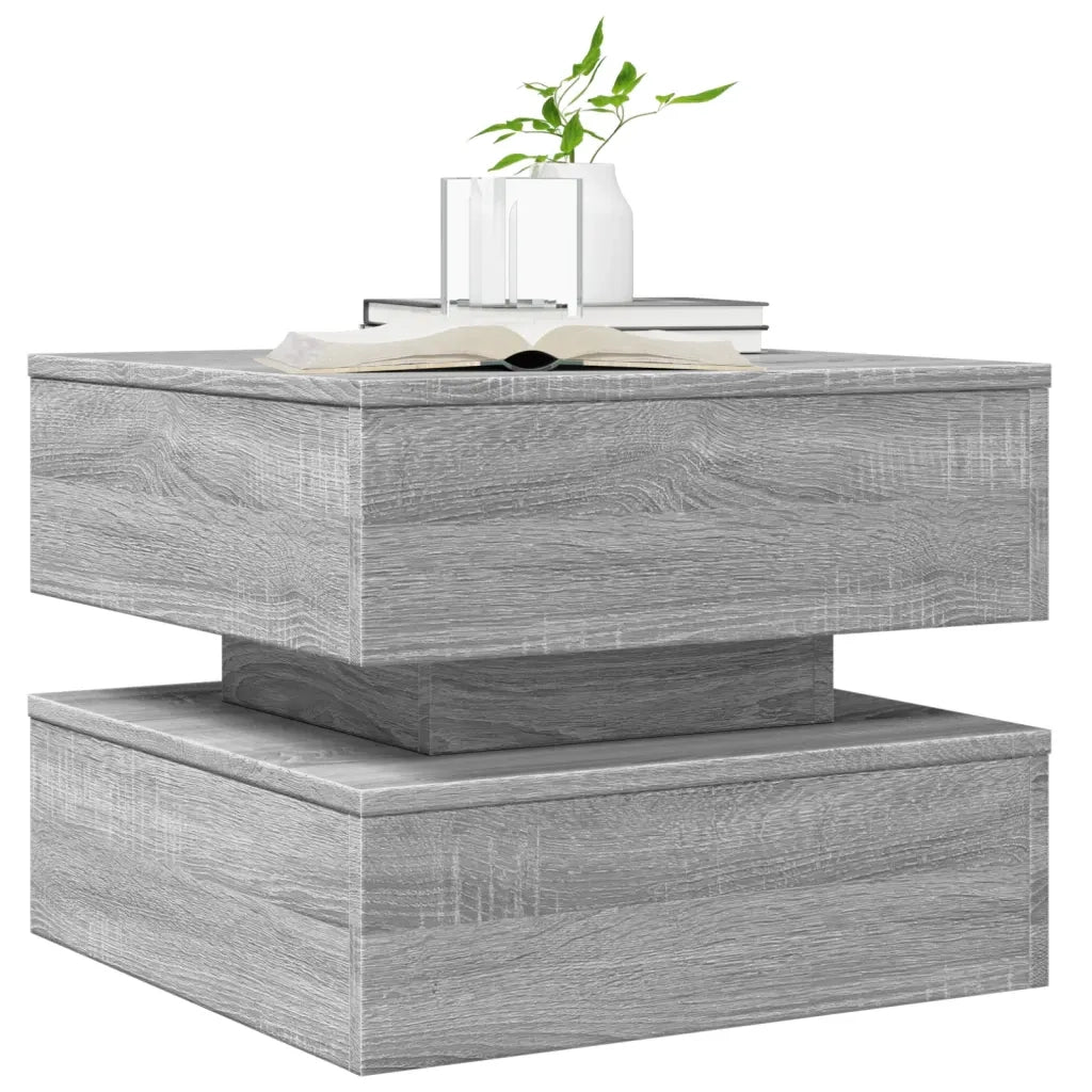 Tavolino da Salotto con Luci LED-Tavolino da soggiorno Grigio Sonoma 50x50x40 cm 604891