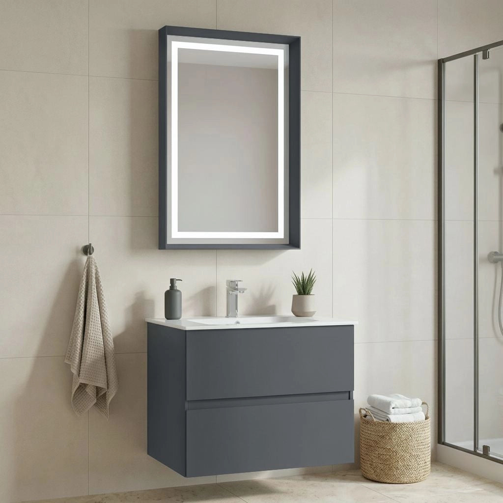 Set mobile lavabo con specchio (2 pezzi) "Nest 71 v2" - 71 x 51 x 55 cm - Antracite opaco