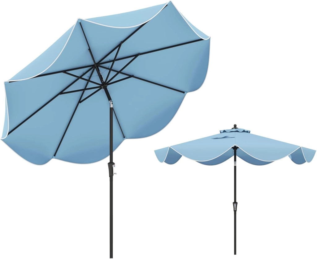 Ombrellone da Giardino 270 cm, Inclinabile a 25°, Parasole da Spiaggia Protezione UV e Anti UV, con Manovella e 8 Stecche, Ideale per Terrazza, Balcone, Piscina