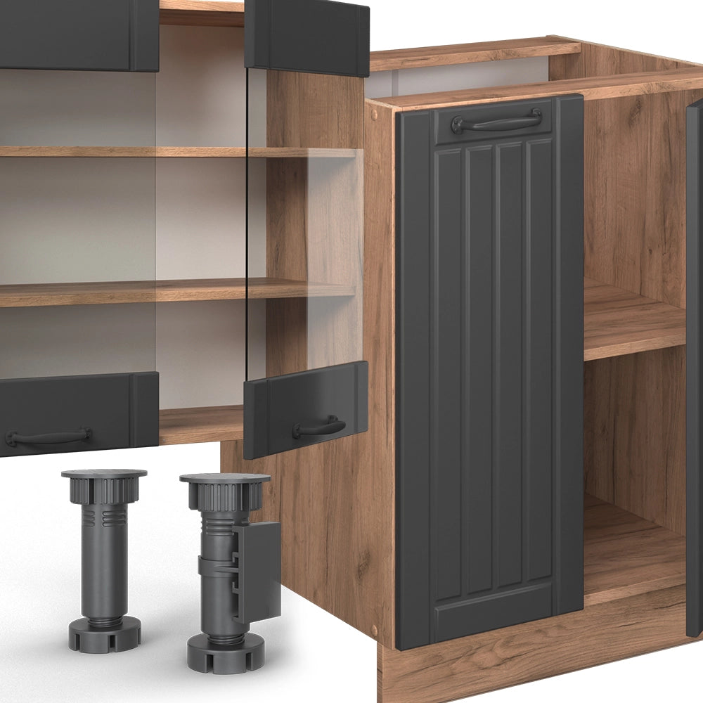 Vicco Cucina componibile Grigio scuro 300 cm con armadio alto, PL Rovere