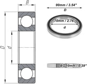 Laghi a sfera profondi con dente 70x90x10mm - Lamiere smaltate - Doppia guarnizione in gomma - Tono argento nero - Ruote scooter skateboard