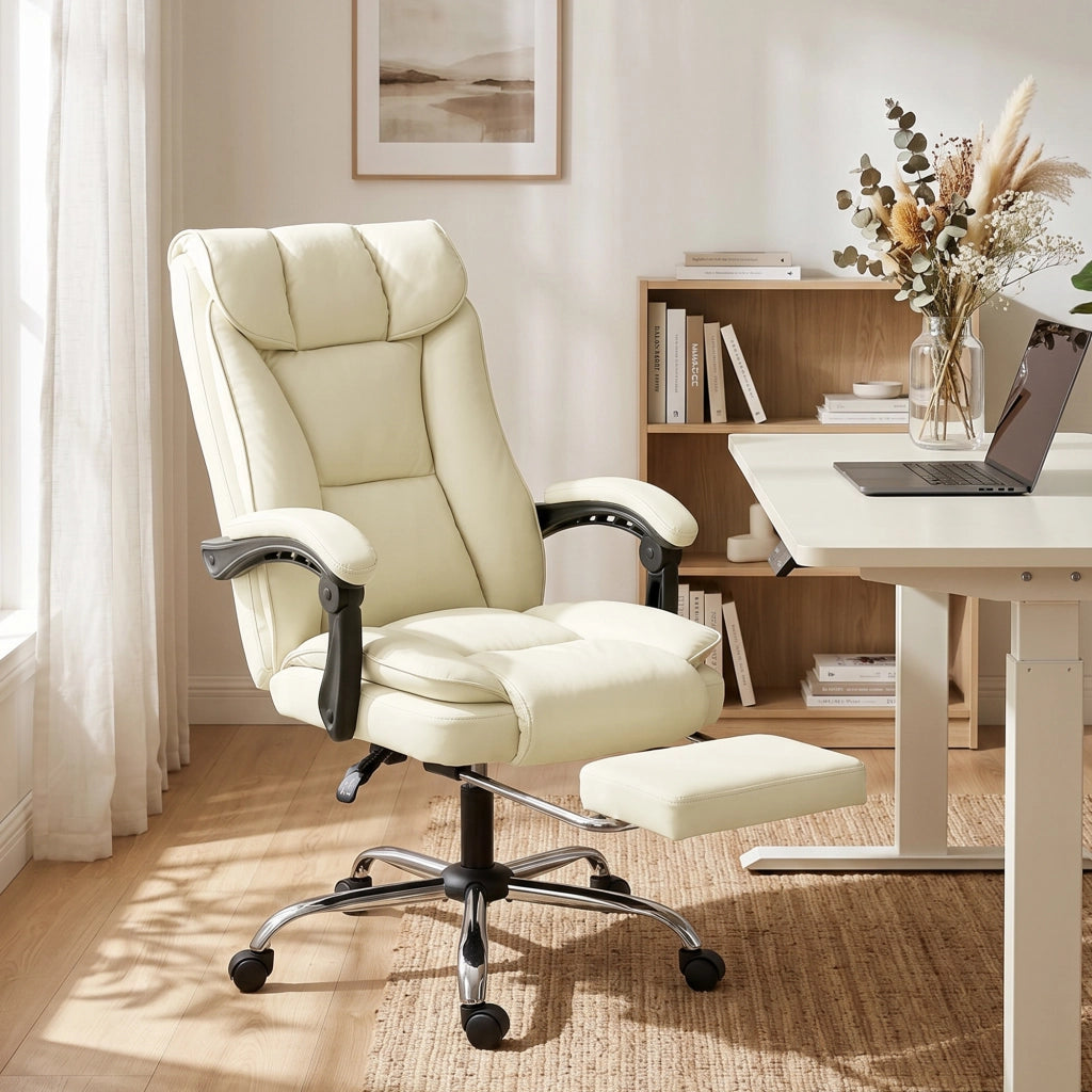 Sedia da ufficio ergonomica con poggiapiedi ¨C zephmum ¨C similpelle beige e nero