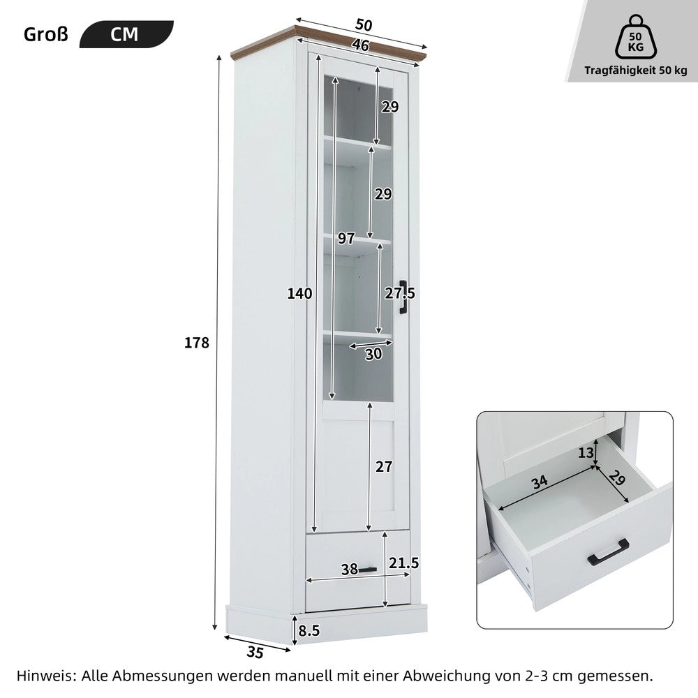 Vetrina LED con Anta in Vetro ¨C MINIMAL ¨C Bianco Opaco, 5 Ripiani, 178 cm