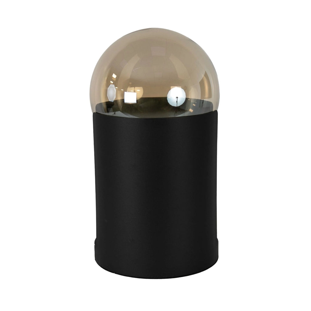 Lampada da tavolo in vetro fumé color ambra e acciaio nero