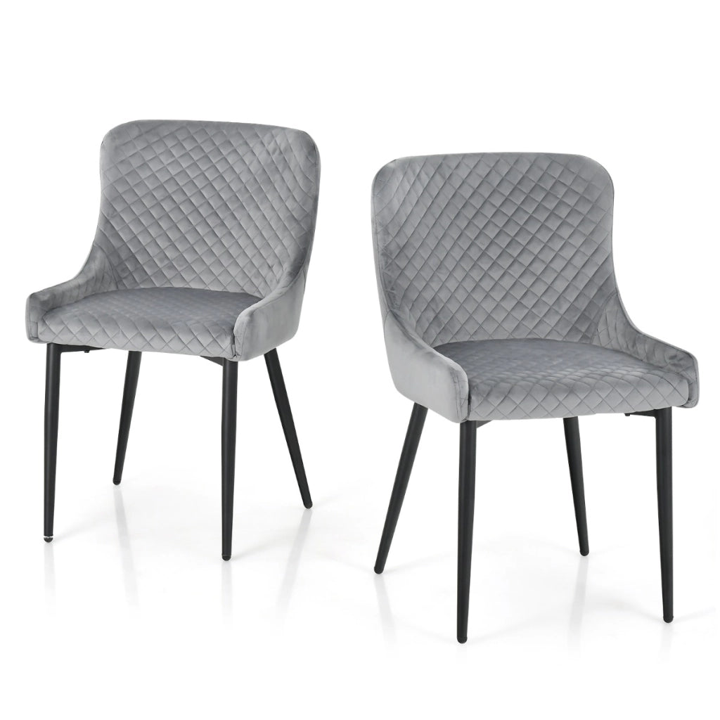 Set di 2 sedie imbottite da pranzo con gambe in metallo e piedini regolabili, Sedie velluto da cucina Grigio-Sedie da pranzo