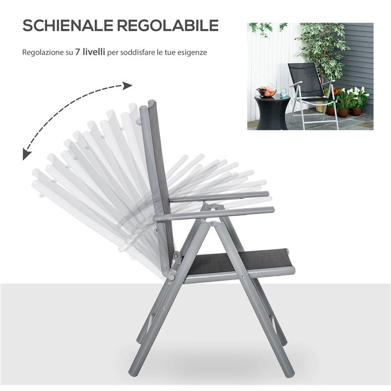 SEDIA DA GIARDINO PIEGHEVOLE CON SCHIENALE REGOLABILE IN ALLUMINIO