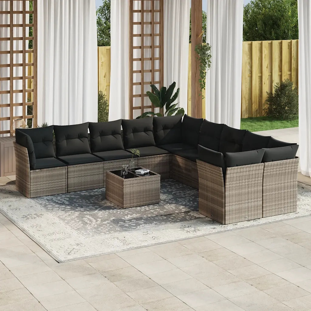 Set Divani da Giardino 11 pz con Cuscini in Polyrattan Grigio 3250091