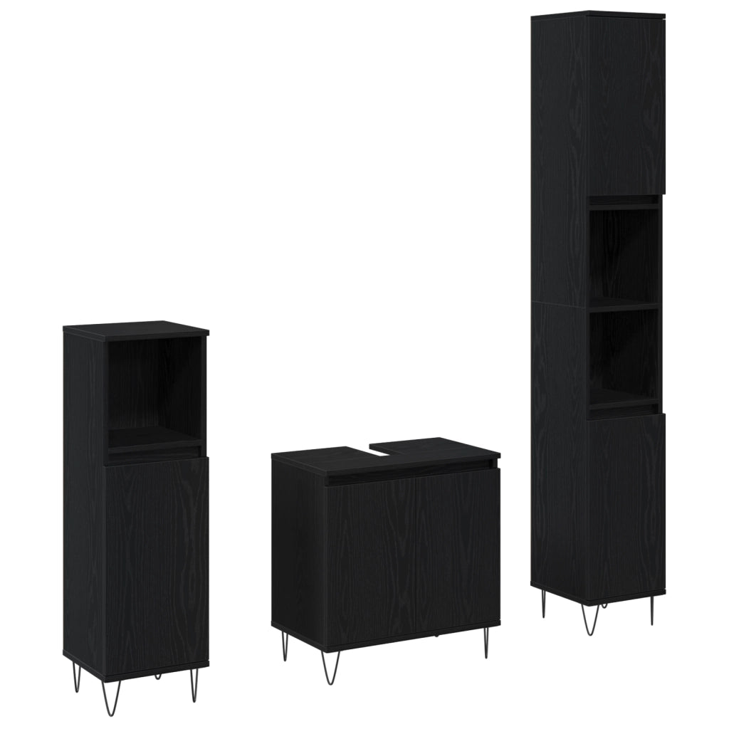 Set Mobili Bagno 3 Pezzi Rovere Nero Legno Ingegnerizzato