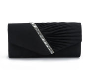 Borsa a tracolla per donne con cristalli per una serata elegante, modello EVEOUT, codice prodotto 12345, colore bianco, dimensioni 40x30x15 cm, materiale satinato, peso 250g, con chiusura a velcro.