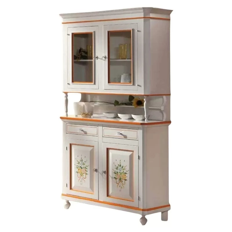 Cristalliera napoletana 2 ante legno shabby bianco decori 104x43x208 - Mobili 2G