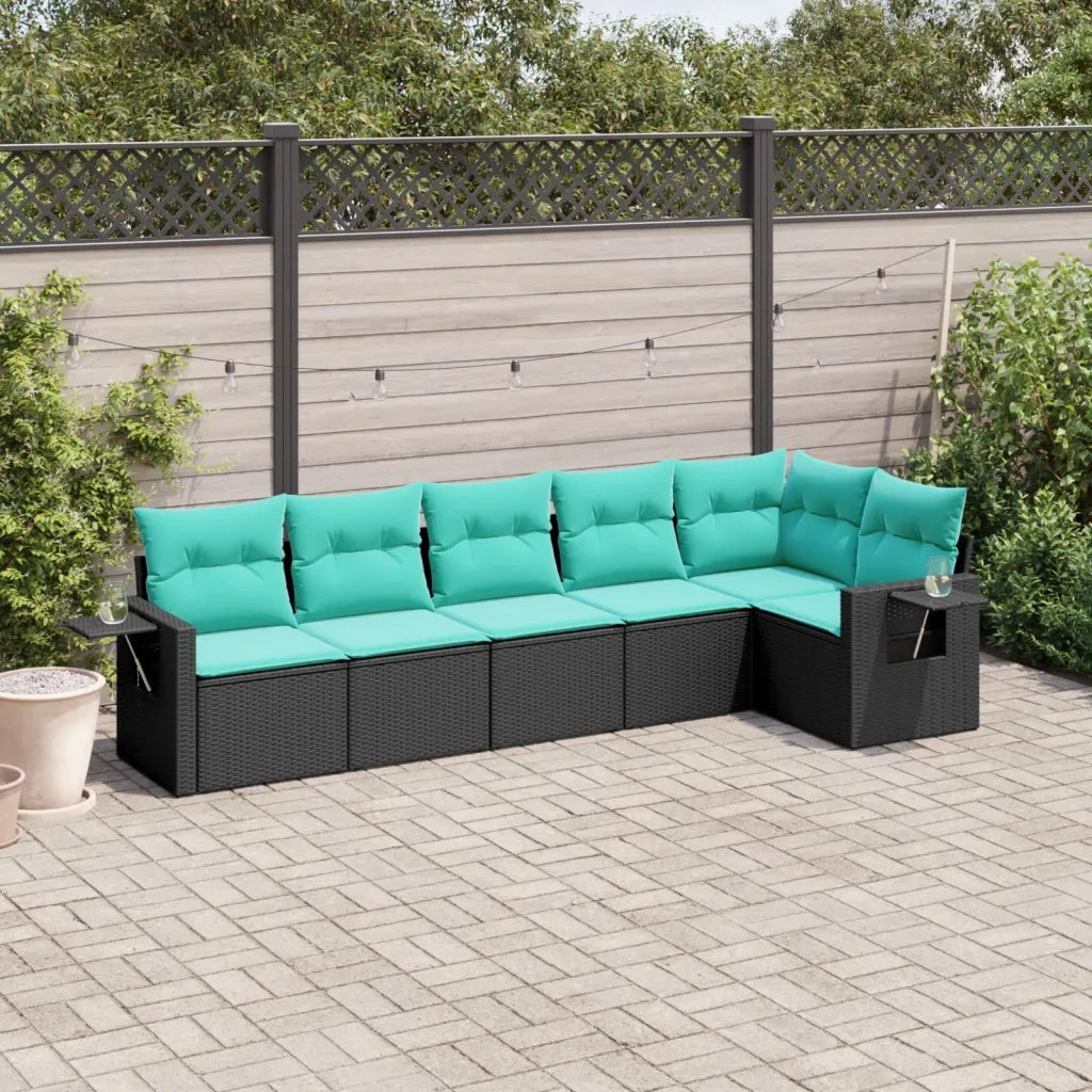 Set Divani da Giardino 6 pz con Cuscini Nero in Polyrattan 3220186