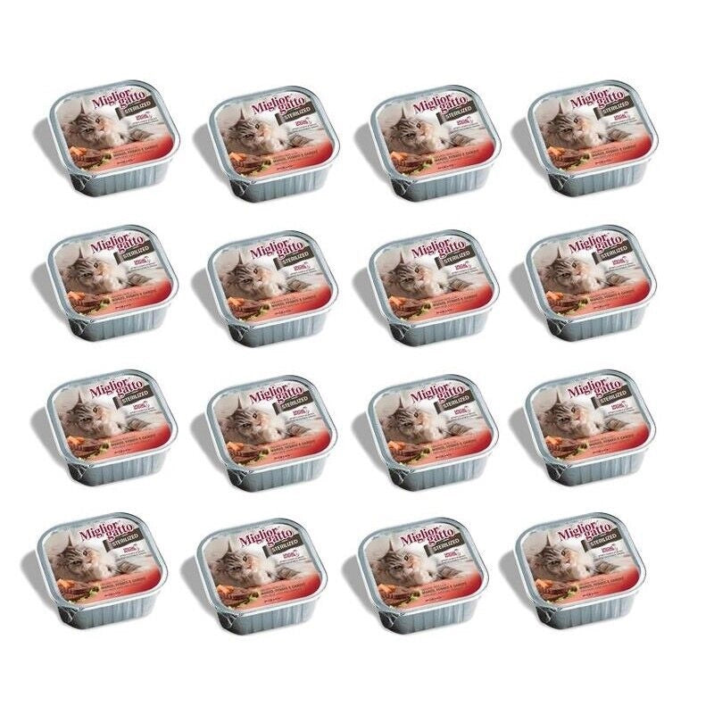 SET 16  CONFEZIONI MIGLIOR GATTO STERILIZED PATE' CON MANZO FEGATO CAROTE 100 GR