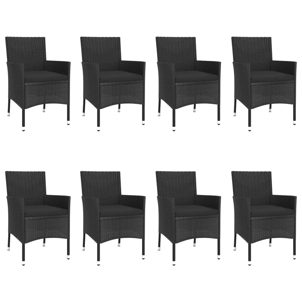 Set da Pranzo da Giardino 9 pz con Cuscini Nero in Polyrattan