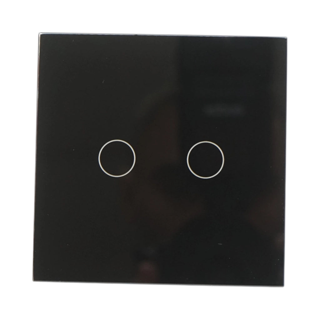 Interruttore doppio touch nero 220V, spia luminosa, cornice in vetro 86x86x34mm