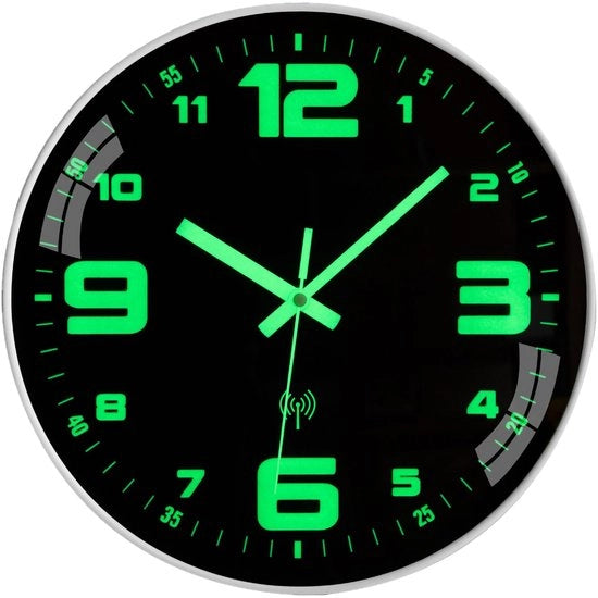 Orologio da Parete con Luce Radioklok Silenzioso 30cm con Batteria Quarta di Acciaio Inossidabile Moderno e Grande Facile da Leggere per Camera, Casa, Cucina, Camera da Letto, Ufficio, Scuola