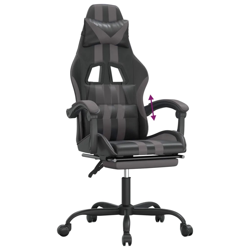 Sedia da Gaming | Sedia da e-sports con Poggiapiedi Nero e Grigio in Similpelle