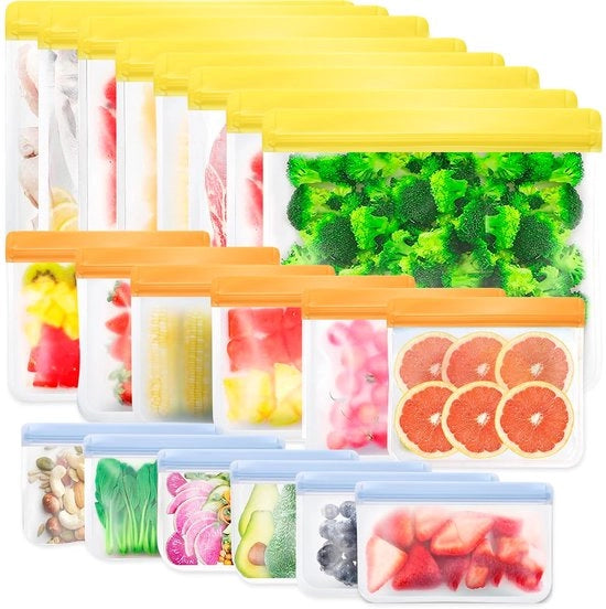 20 sacchetti congelati, sacchetti di silicone riutilizzabili, sacchetti con cerniera di silicone per il contenimento di verdure, frutta, snack e sandwich, sacchetti alimentari riutilizzabili per viaggi
