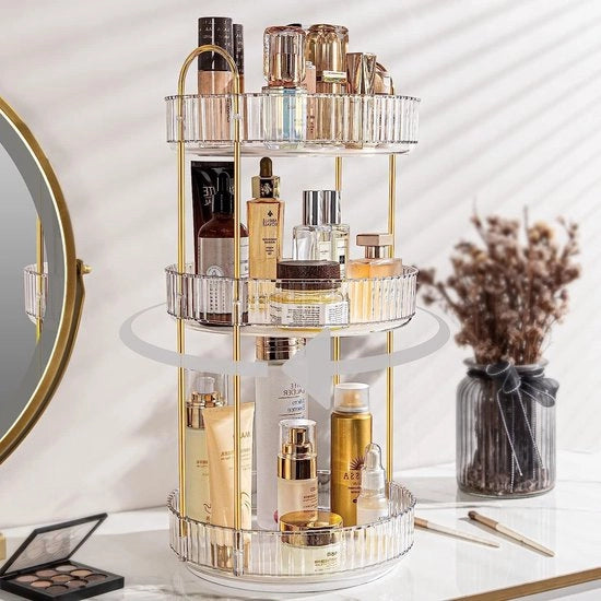 Organizzatore di cosmetici 360° rotante - prodotti per la cura della pelle profumi erbe - cassettiera camera da letto bagno - 3 strati bianchi