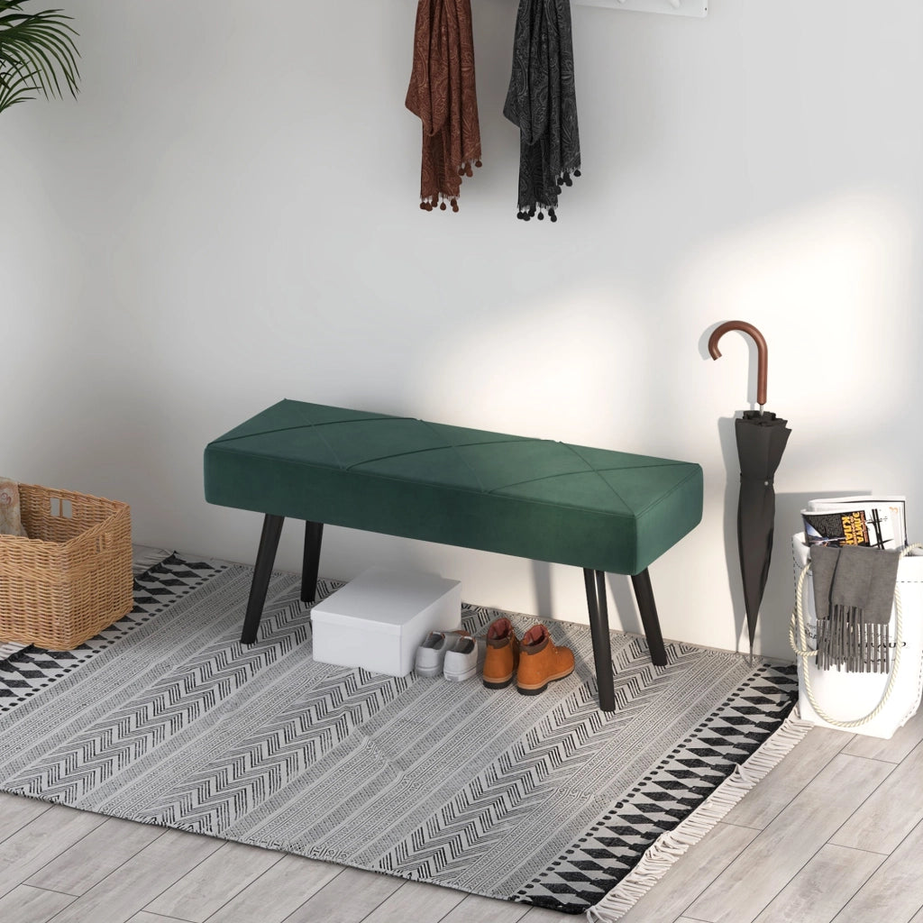 PANCA Imbottita 100x36x45 cm Effetto velluto Verde con gambe in acciaio